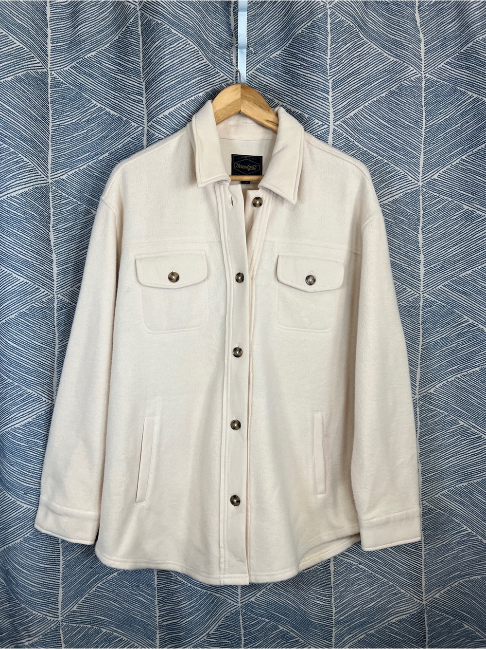 Women's Cream Fleece Button-Front Jacket L
